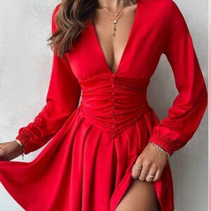 Elegant Red V-Neck Dress